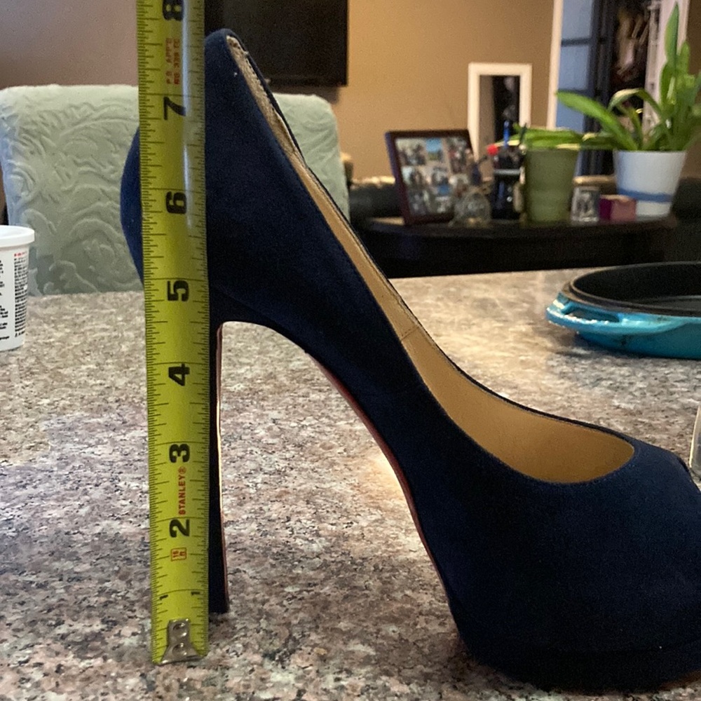 Christian Louboutin Navy Suede Platform Pumps with Red Soles - Picture 8 of 8